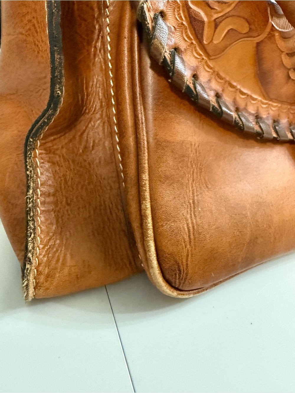 Patricia Nash Tooled large Leather Satchel - Cognac Brown - Picture 6 of 6